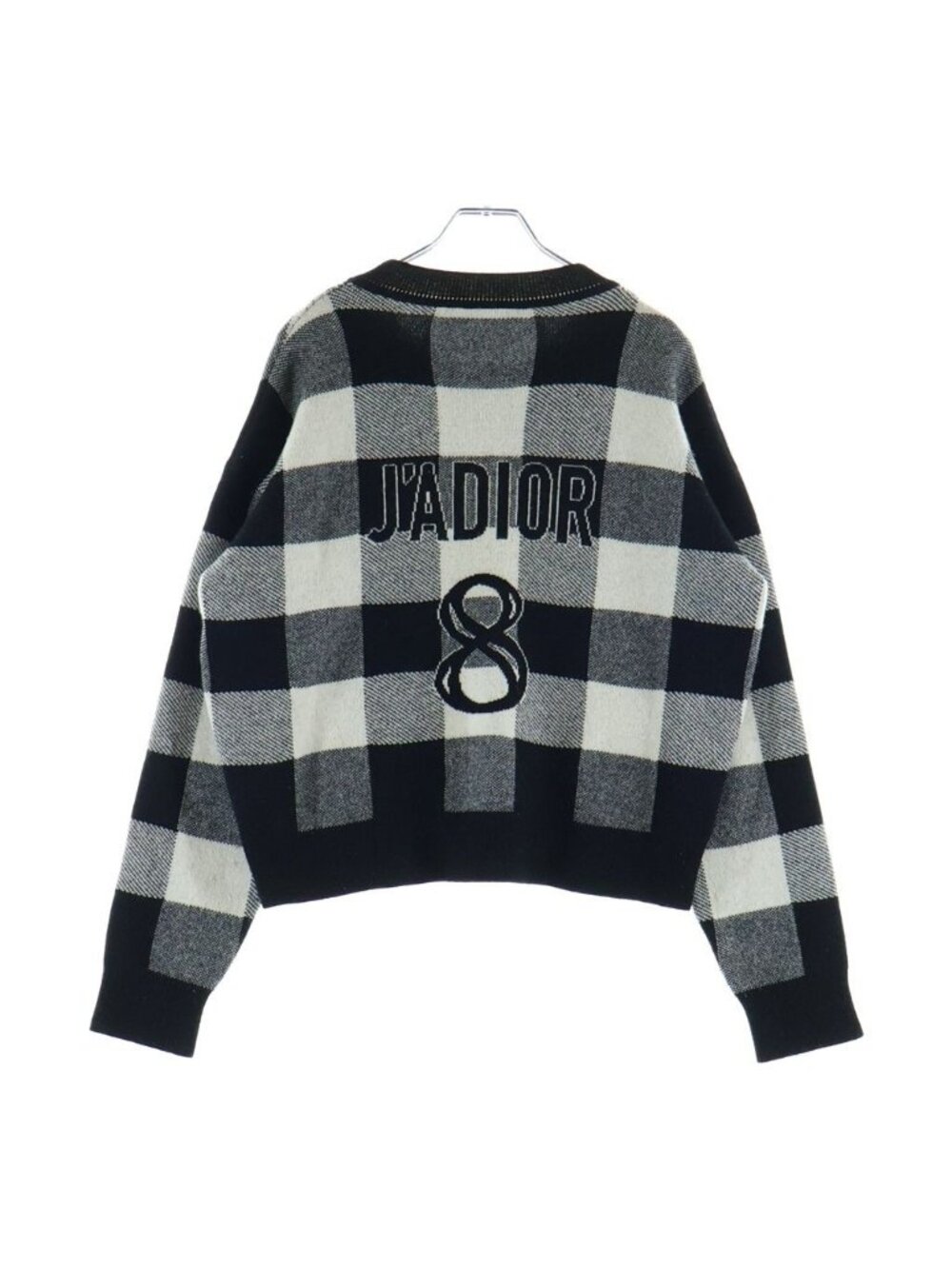 Dior J'adior Gingham Check Crew Neck Knit Black White Sweater 38